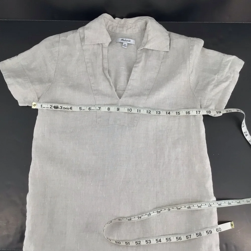 Madewell V-neck Palma Mini Dress in 100% Linen Natural Undyed nq627 Size XXS - Picture 5 of 13